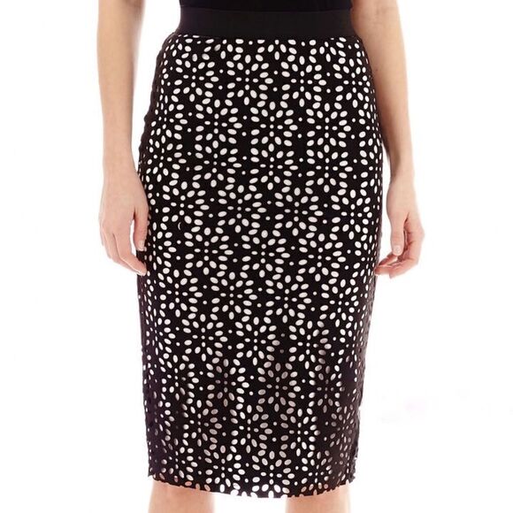 i Jeans by Buffalo Laser Cut Pencil Skirt Black White Small - Picture 1 of 12